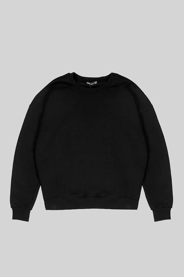Kapüşonsuz Basic Oversize Unisex Siyah Sweatshirt - 1