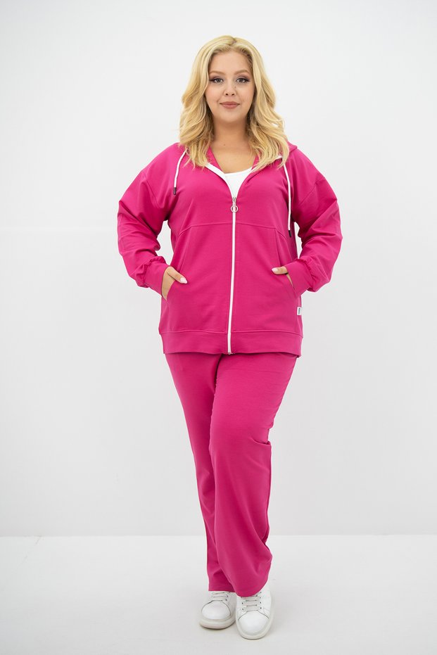 Women's Large Size Hooded Pocket Detailed Tracksuit Set 8139-25