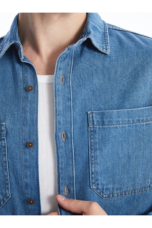 LCW Regular Fit Uzun Kollu Erkek Jean Gömlek - 3