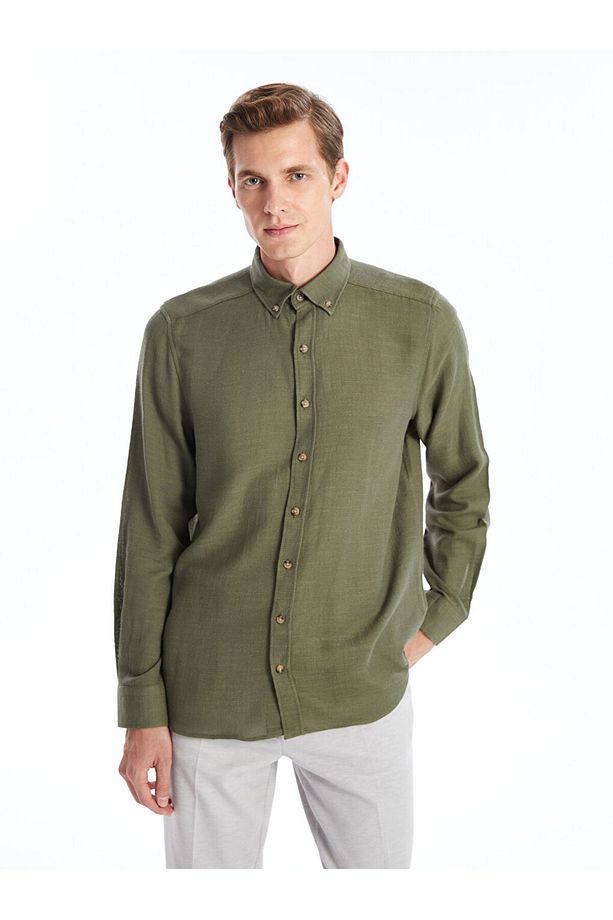 LCW Slim Fit Uzun Kollu Armürlü Erkek Gömlek - 1