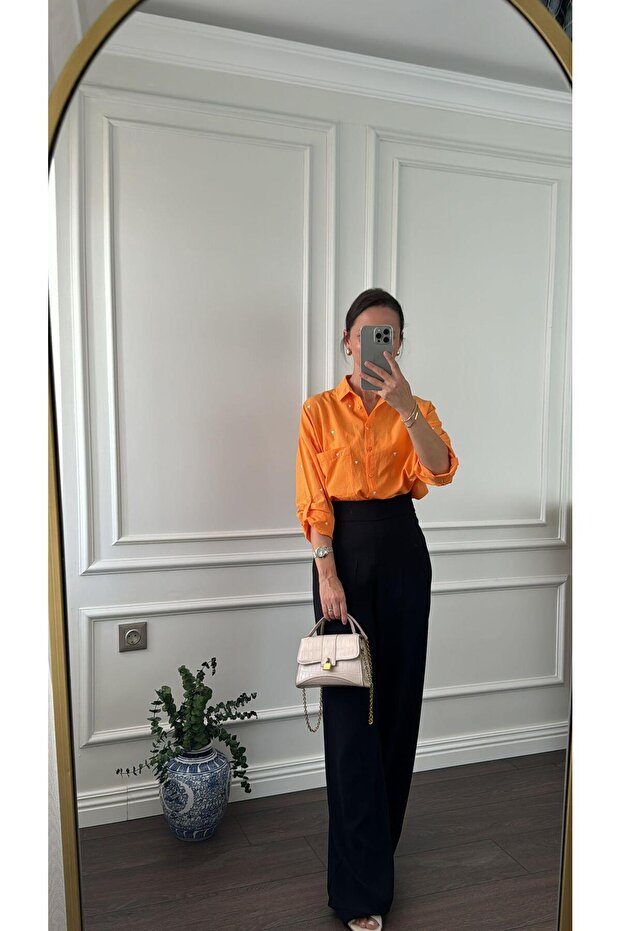 TURUNCU KALP İŞLEMELİ GÖMLEK - 4