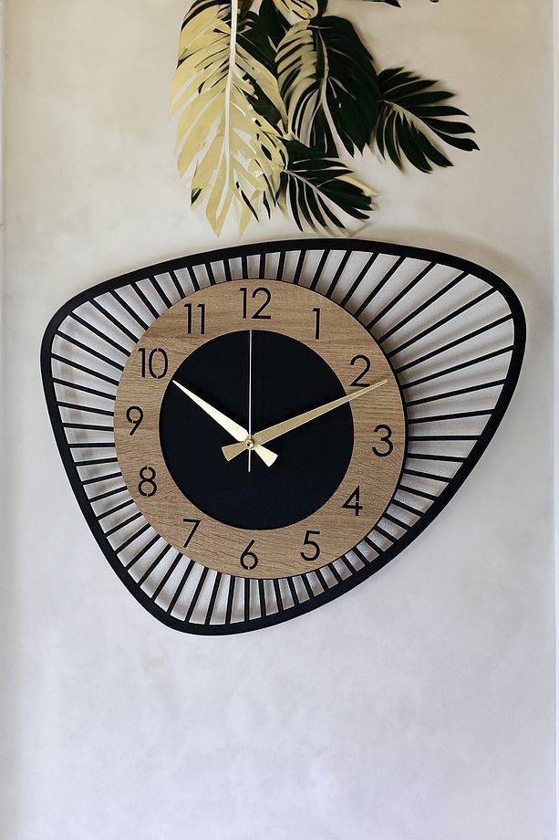 Dekoratif Yeni Modern Bellatrix Meşe Ahşap Duvar Saati 48 cm - 3