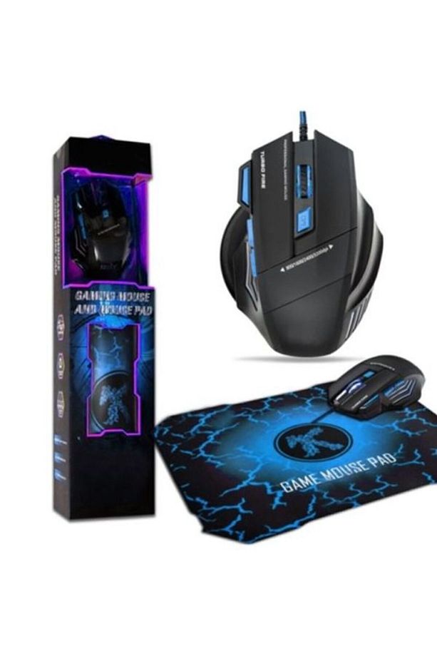 X7 Kablolu Işıklı Oyuncu Mouse Mousepad Mavi - 3