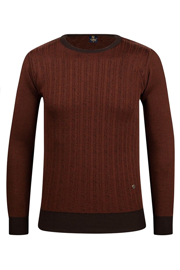 Men's Crew Neck Knitwear Tile Sweater Patterned Steel Knit Classic Fit - 5005C