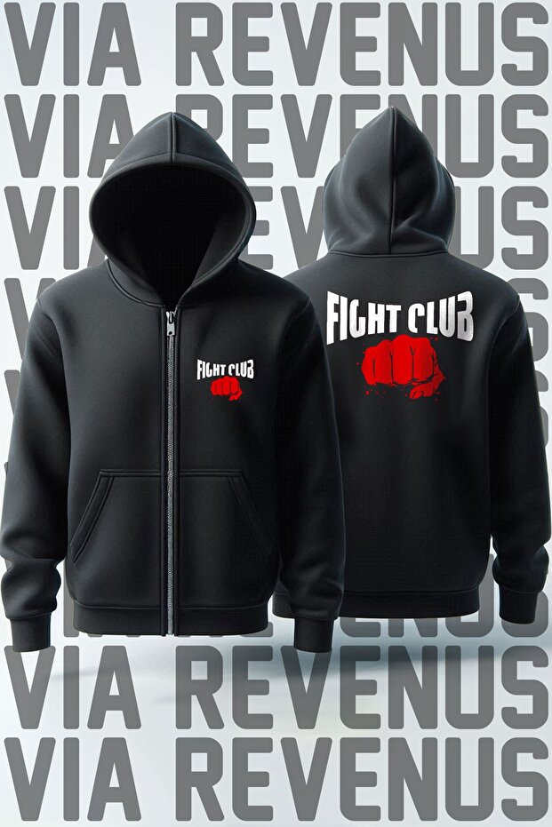 Fight Club Front and Back Printed Unisex Zipper Hooded Sweatshirt Cardigan