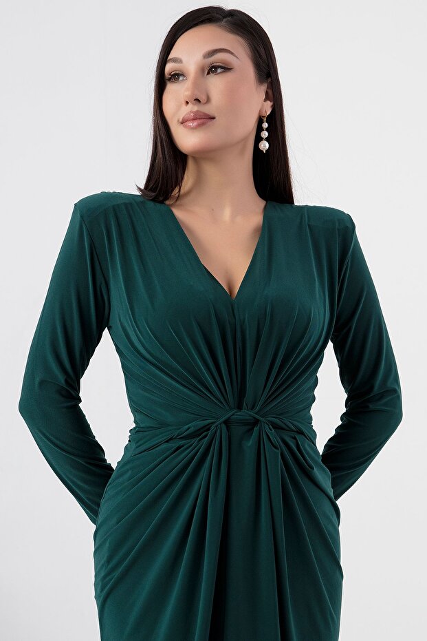 V Yaka Uzun Kol Sandy Elbise NY4411 - 2