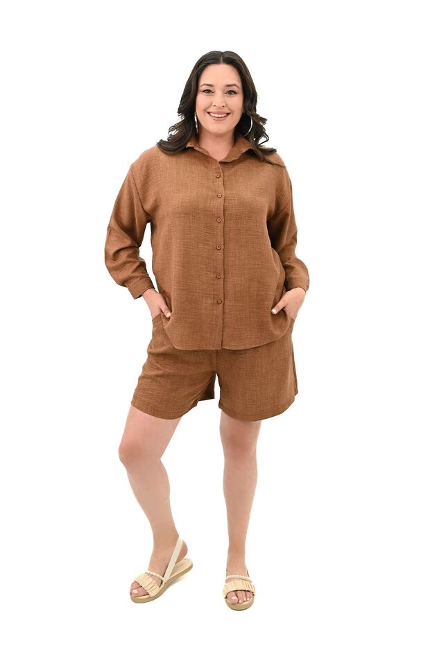 Women's Large Size Linen Suit with Shorts 8121-25