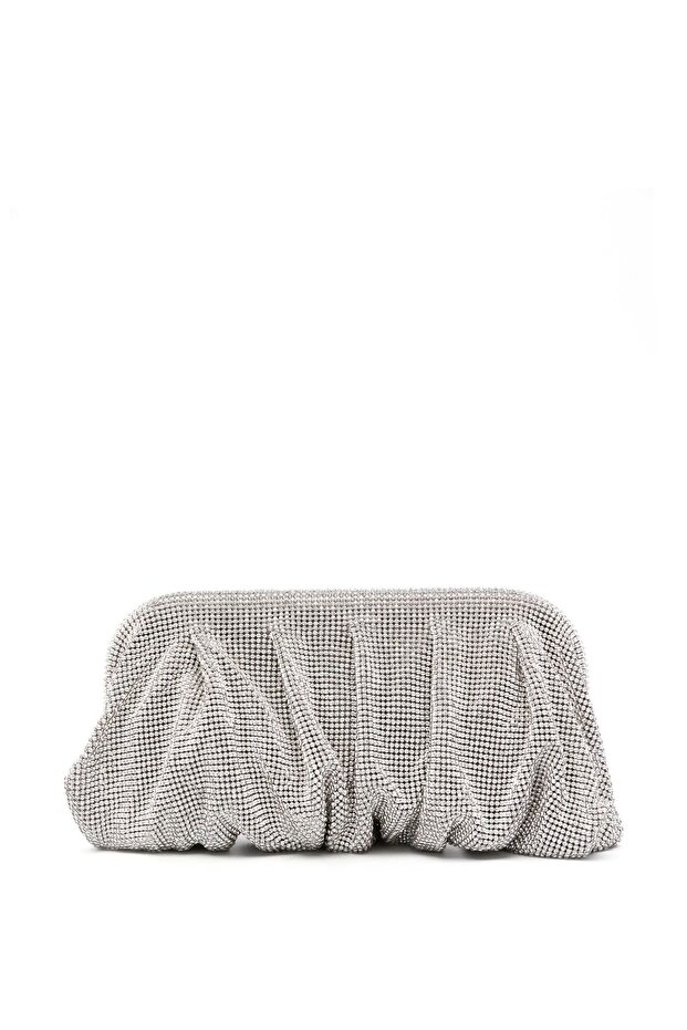 Women's Silver Stone Woven Burs Detailed Evening Bag
