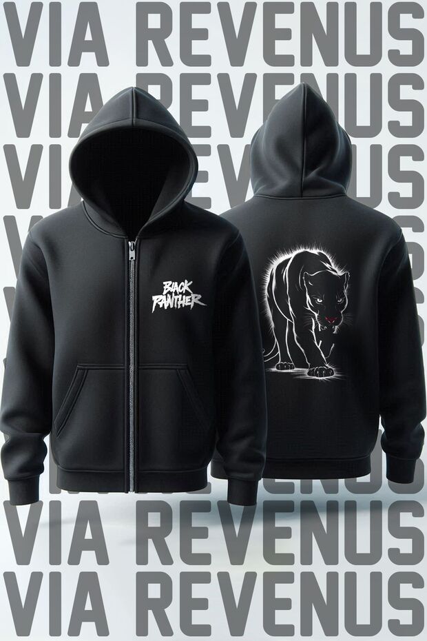 Black Panther Front and Back Printed Unisex Zippered Hooded Sweatshirt Cardigan