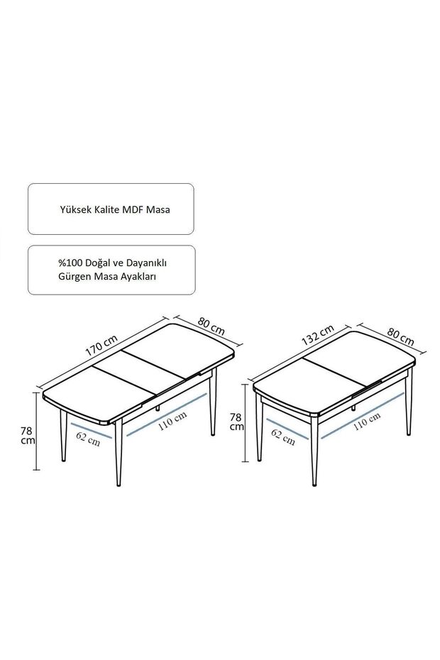 Alfa Serisi, 80x132 Açılabilir Mdf Mutfak Ve Yemek Masası Takımı 4 Adet Açık Gri Sandalye - 3