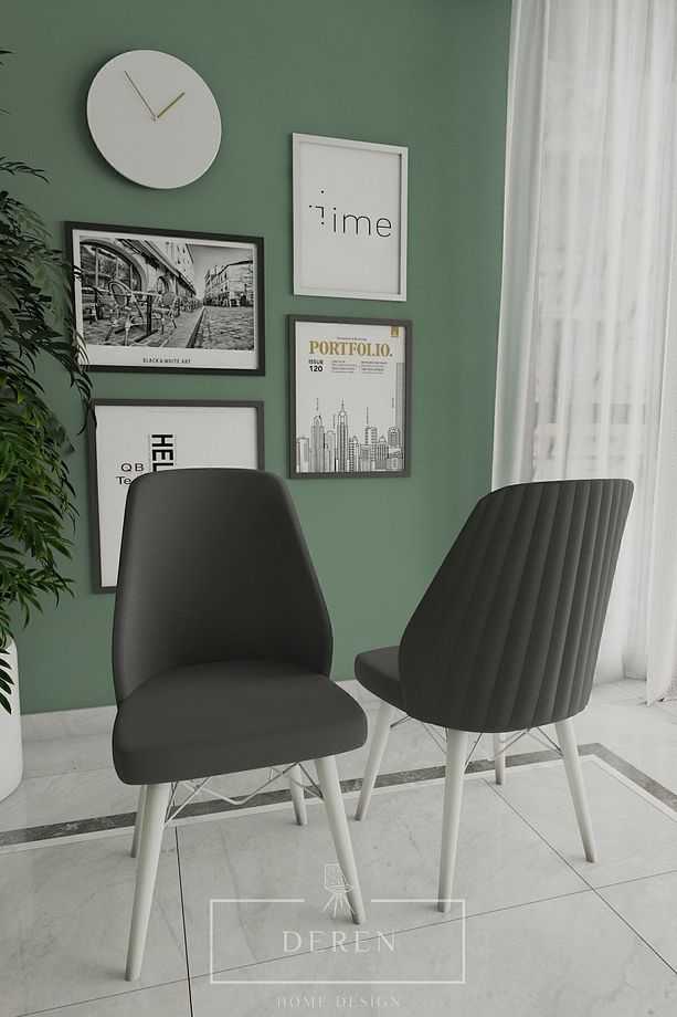 Mabel Serisi, 80x132 Mutfak Ve Salon Yemek Masası Takımı 4 Adet Antrasit Sandalye - 2