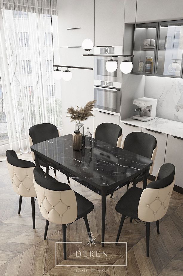 Anka Serisi, 80x132 Açılabilir Mdf Mutfak Ve Yemek Masası Takımı + 6 Adet Sandalye - 1
