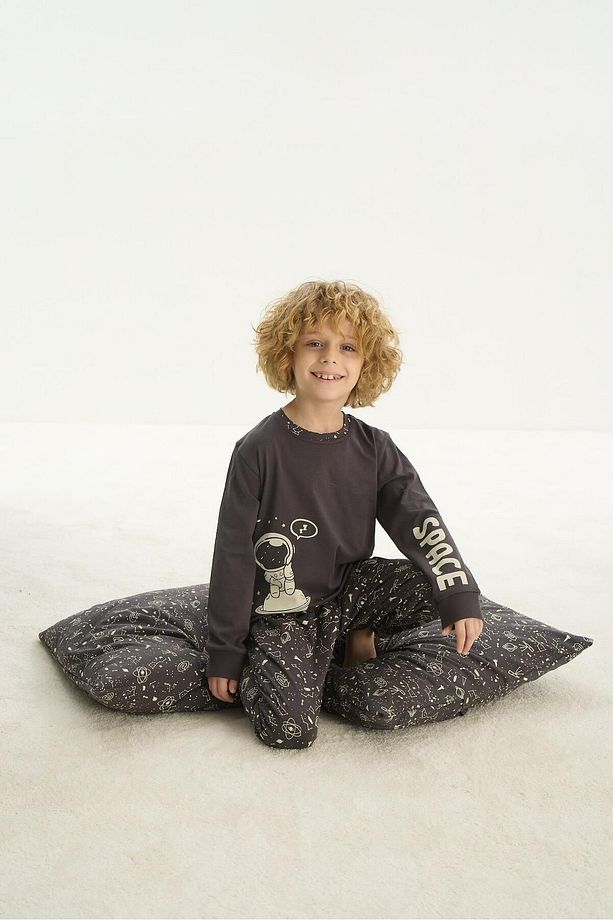 Erkek Çocuk Uzun Kol Antrasitl Pijama Takım C6T1N7O8 - 4