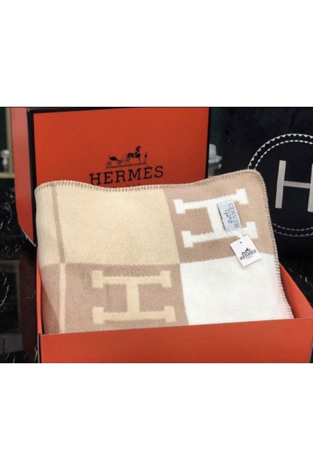 Krem/ Bej H Harf Tek Kişilik Yün Battaniye & Koltuk Örtüsü & Throw - 5