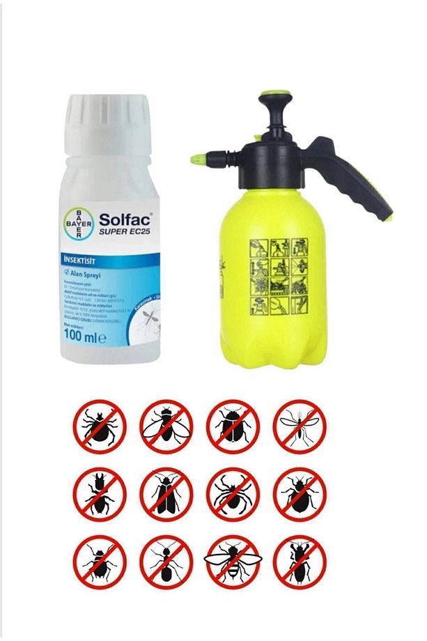 Bahçe Ilaçlama Seti Tüm Uçan Ve Yürüyen Haşerelerde Etkili/solfac Super 100ml/2lt Basınçlı Pompa - 1
