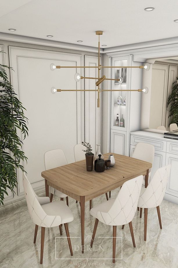 Luna Serisi, 80x132 Açılabilir Mdf Mutfak Ve Yemek Masası Takımı 6 Adet Krem Sandalye - 1