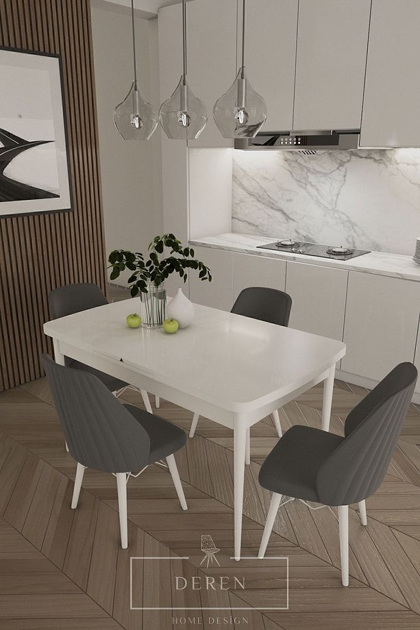 Alfa Serisi, 80x132 Açılabilir Mdf Mutfak Ve Yemek Masası Takımı 4 Adet Antrasit Sandalye - 1