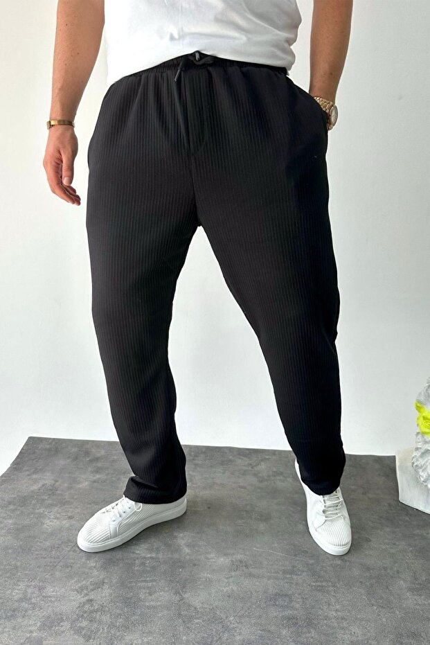Baggy Fit Loose Fit Men's Black Corded Jogger
