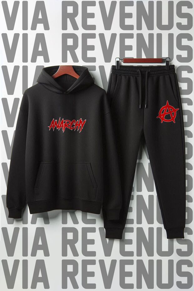 Anarchy Printed Unisex Wide Fit Soft Fabric Hooded Tracksuit Set