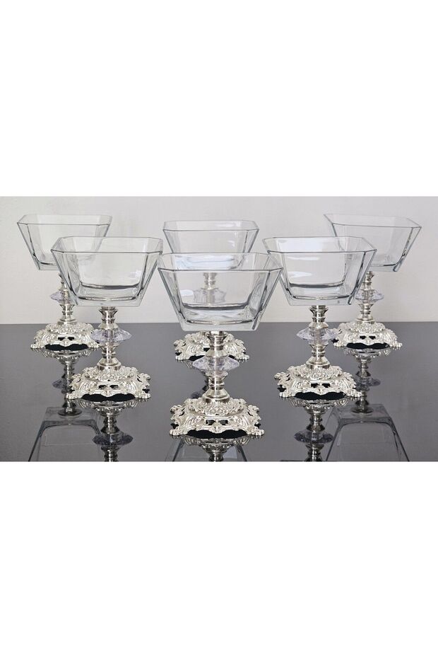 6 Pieces Cast Silver Footed Magnolia-Bowl-Ice Cream Bowl-Sugar Bowl Krn260