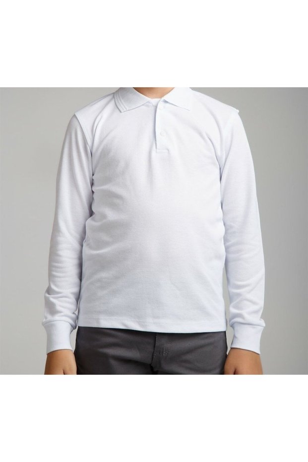 White Polo Neck Lakost T-Shirt Long Sleeve School T-Shirt