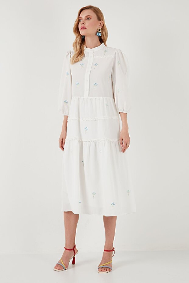 Regular Fit Truvakar Kollu Midi Dokuma Elbise  ELBİSE 611EL0882 - 5