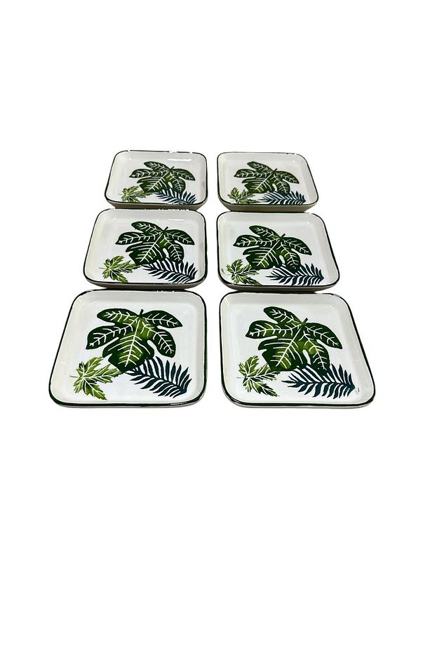 Tropik yaprak desen pasta seti 6 adet 19 cm - 4