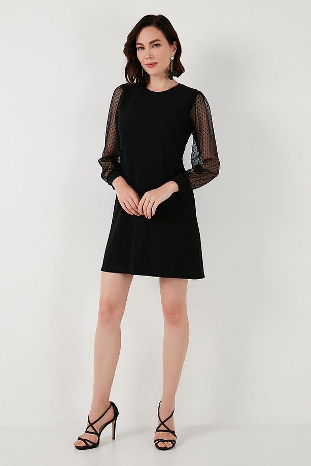 Regular Fit Tül Kollu Esnek Mini Elbise  ELBİSE 66924672S4 - 3