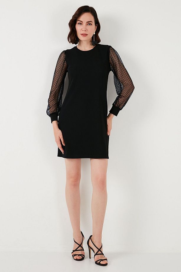 Regular Fit Tül Kollu Esnek Mini Elbise  ELBİSE 66924672S4 - 5