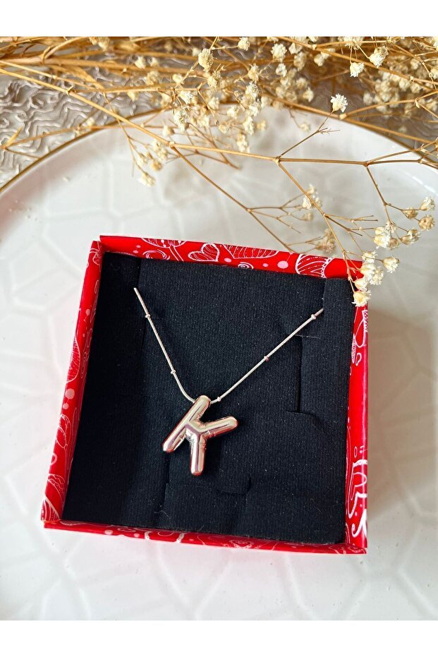 silver renk balon bubble model çelik harf kolye K harfi - 3