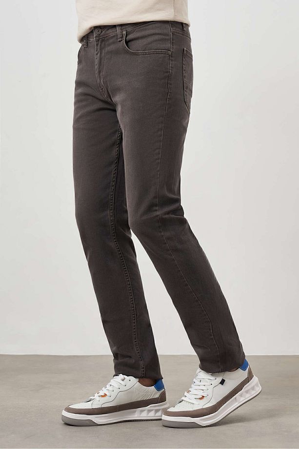 Erkek Lacivert - Kahve Denim 5 Cep Dynamic Fit Jean Kot Pantolon - 2
