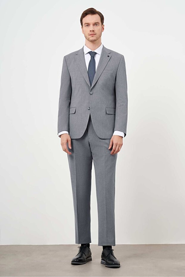 Men's Gray Polyviscose Basic Plain Pattern Dynamic Fit Mono Collar Suit - 2