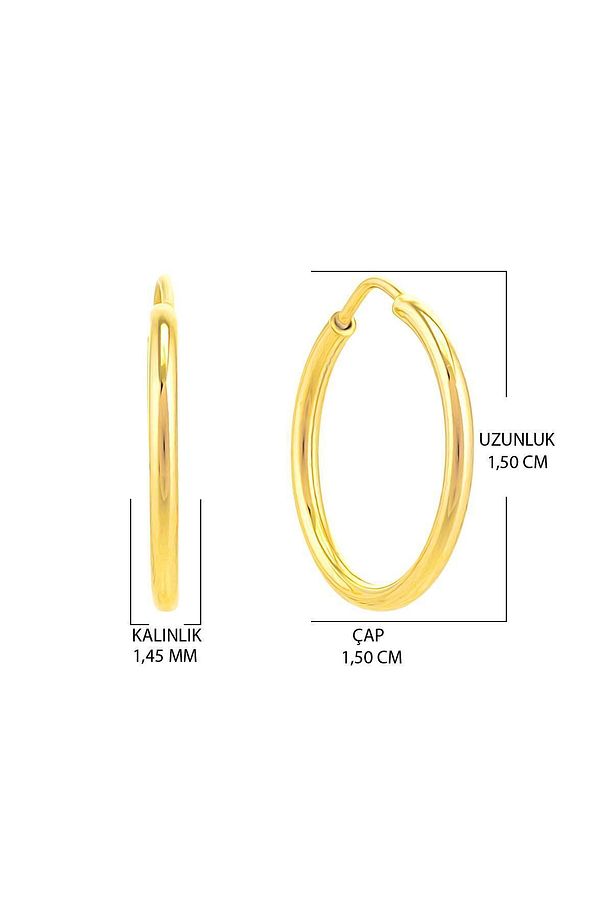 14 Ayar Altın Halka Küpe 1,50 Cm Gizli Kilit Tek Küpe - 2