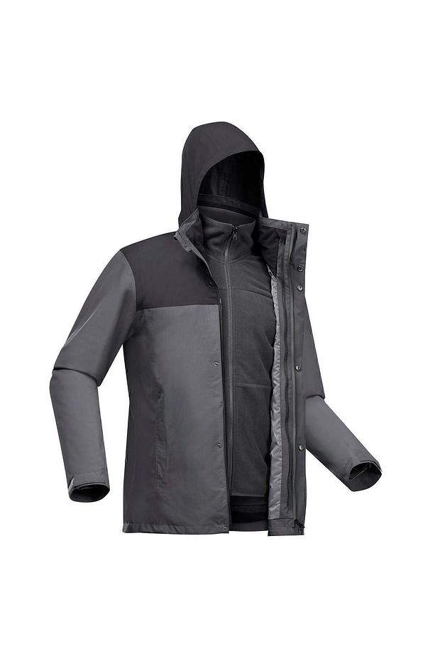 Erkek 3'ü 1 Arada Su Geçirmez Outdoor Trekking Montu - Gri - Travel 100 - 0°c - 5