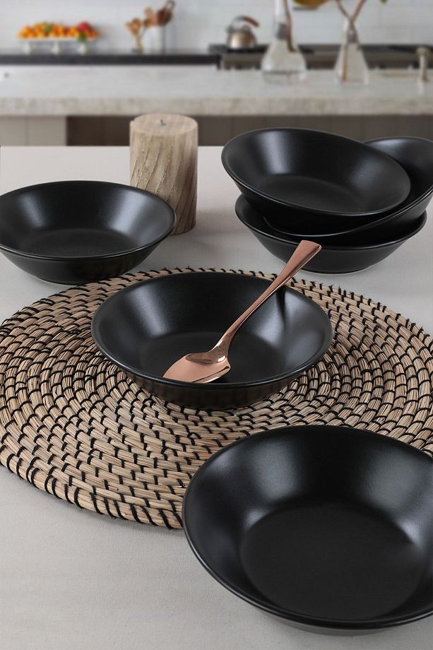 Mat Siyah Hitit  Yemek Tabağı 18 Cm 6 Adet - 1