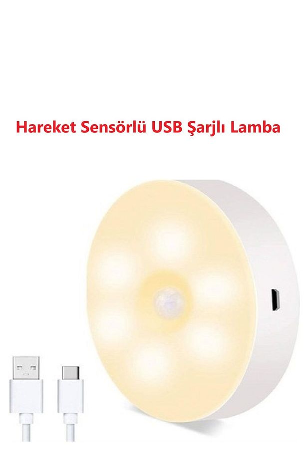 LED Gece Lambası Hareket Sensörü Şarj Edilebilir Duvara Monte Lamba Merdiven Koridor - 1