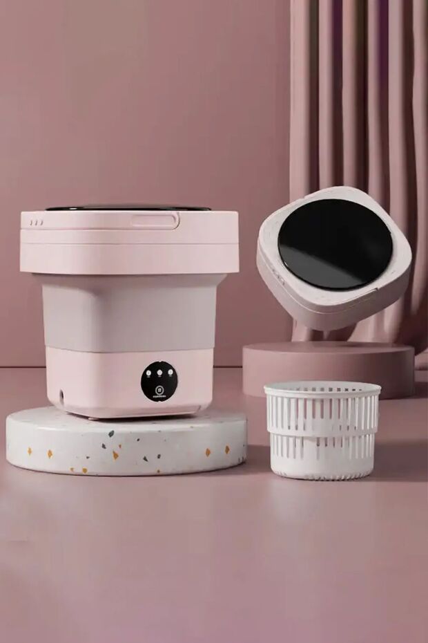 Katlanır Mini Çamaşır Makinesi Pembe 6 Litre - 7