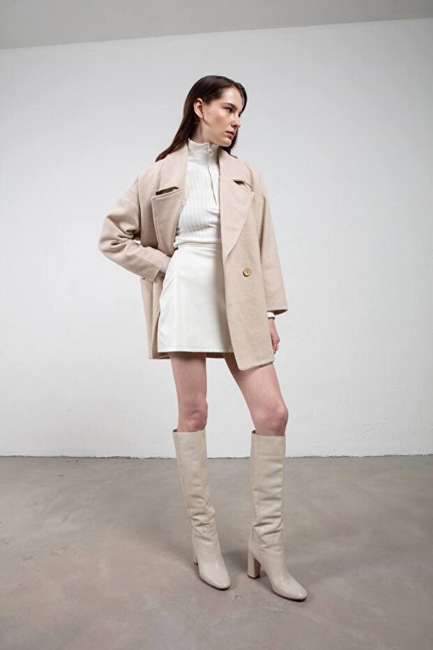 Palton scurt supradimensionat în oase de piatră - 5