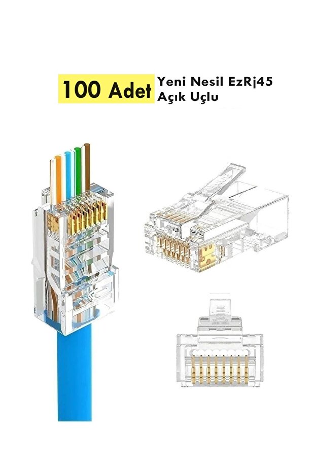 Yeni Nesil  Açık Uçlu Jack (Delikli) Cat6 Ez Rj45 Konnektör Utp Jak 8p/8c Soket (100 Adet) - 1