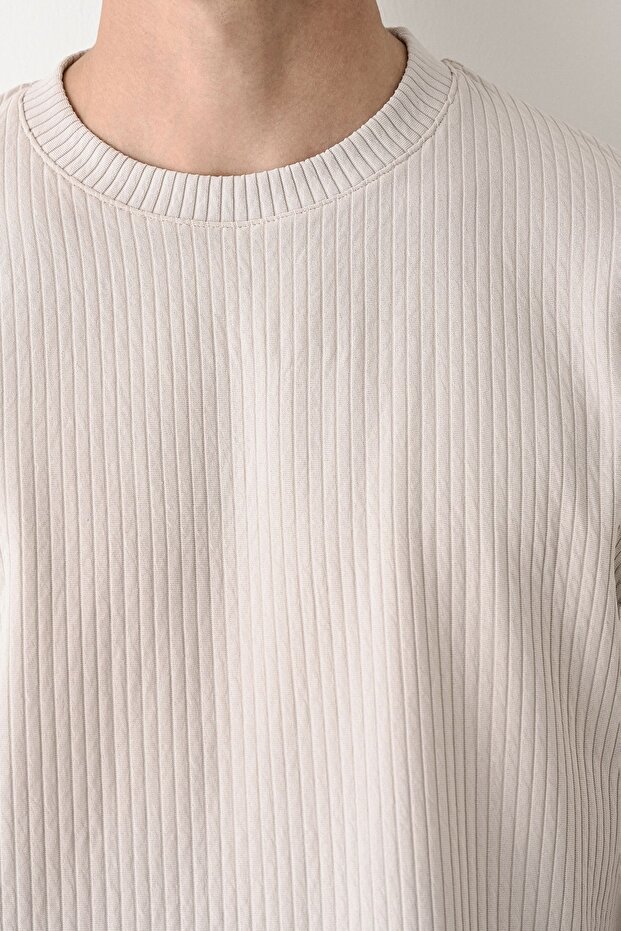 Erkek Oversize Gri Fitilli Sweatshirt - 2