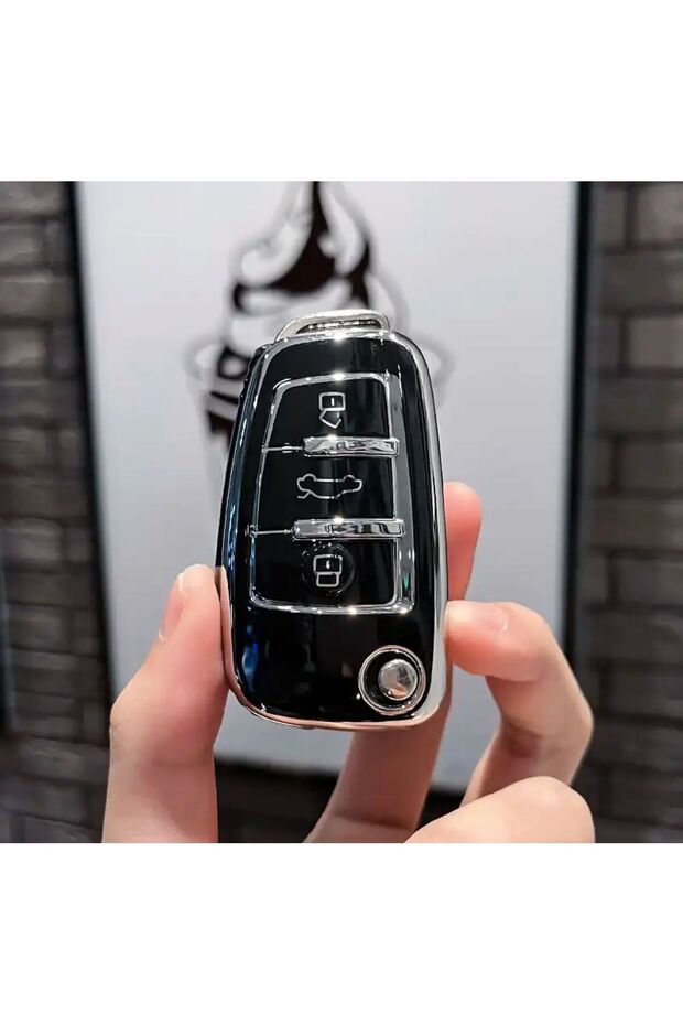 Audi A1 A3 8p 8l A4 A5 B6 B7 B8 A6 A7 C5 C6 4f Q3 Q5 Q7 8v Sustalı Anahtar Kılıfı Siyah/gri - 1