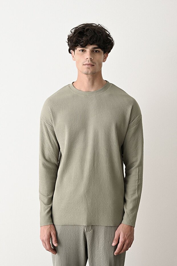 Erkek Oversize Fitilli Sweatshirt - 1