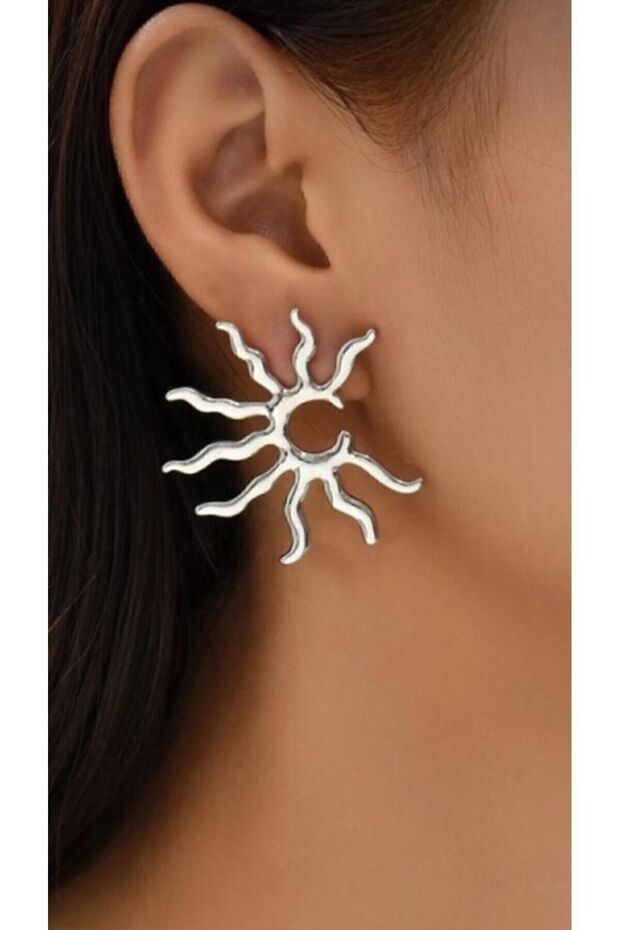 Women's Silver Color Half Sun Model Design Earrings
