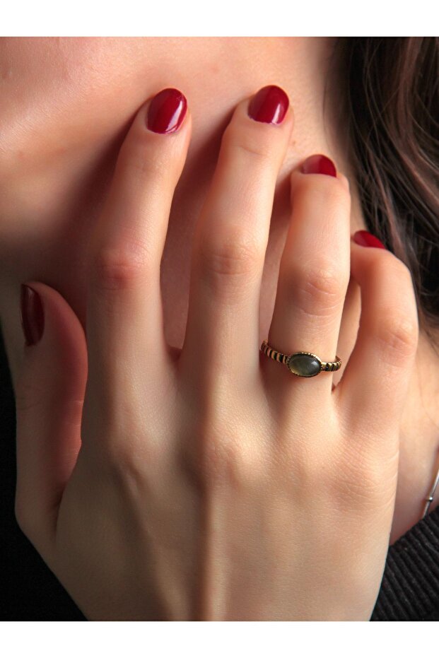 Natural Stone Labradorite Natural Rhinestone Antique Adjustable Women's Ring