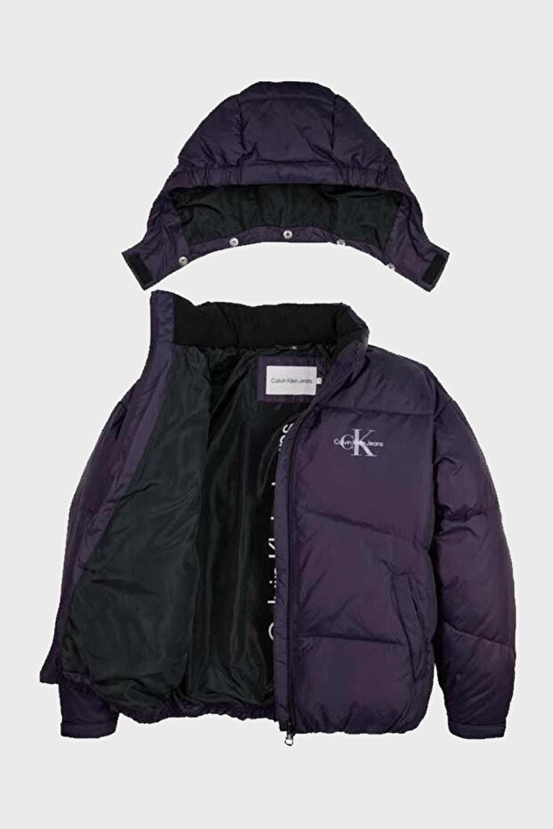 Logolu Çıkarılabilir Kapüşonlu Regular Fit Şişme Mont - 4