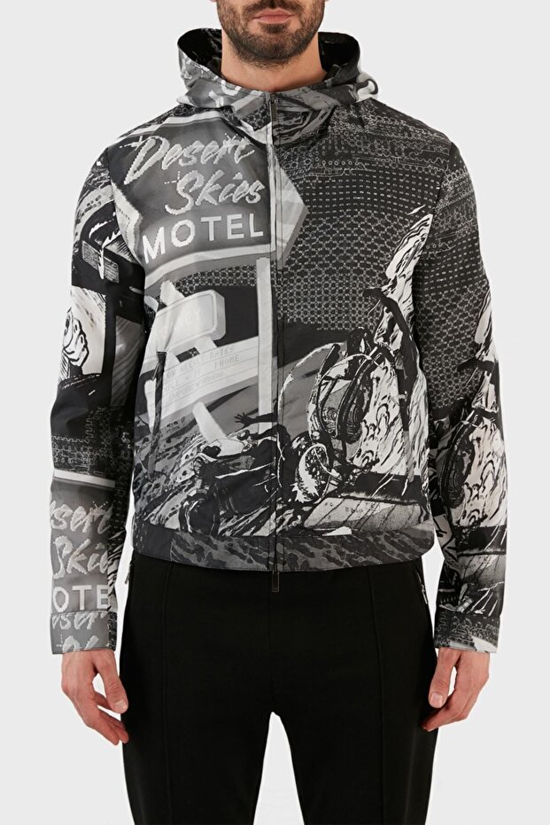Patterned Water-Resistant Hooded Coat Men's Coat I1r410 I1018 991