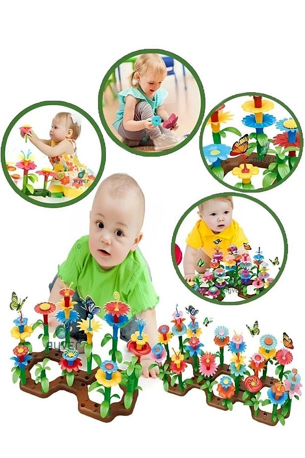 156 Parça Bahçe Çiçek Yapım Seti Yapı Blokları Yapboz Bul Tak Puzzle Eğitici Oyuncak Çiçek Bahçesi - 3