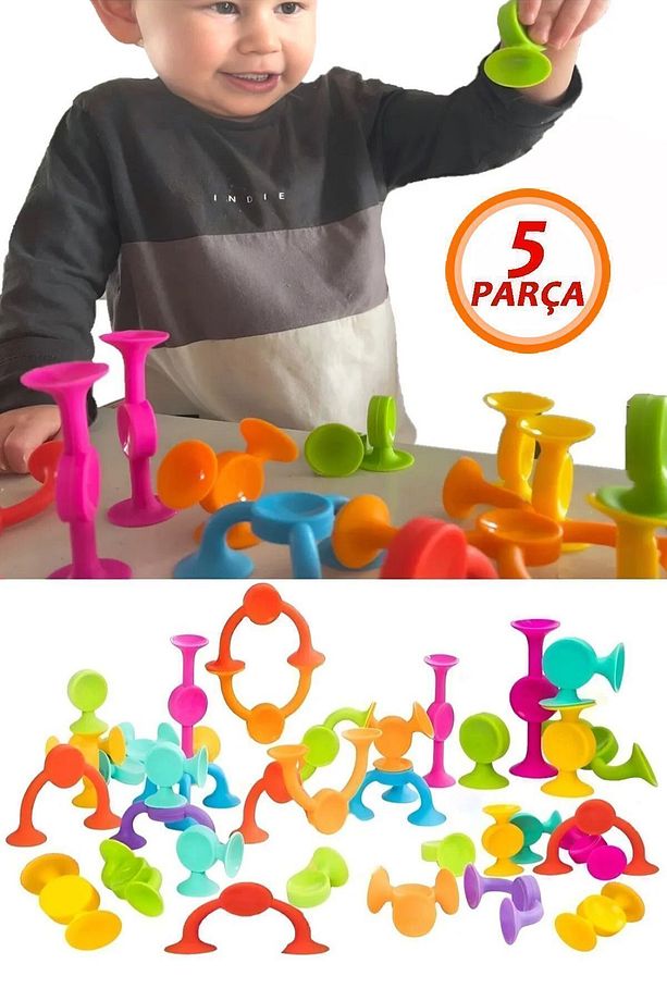5 Parça Vantuzlu Vakum Molekül Yapı Silikon Taşları Popit Eğitici Oyuncak Squigz Puzzle Yapboz - 4