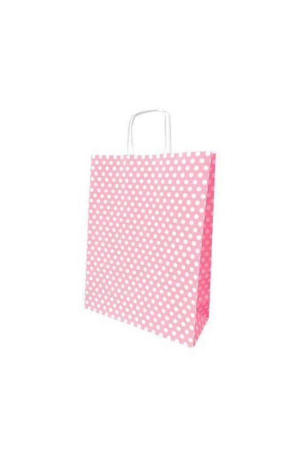 Pembe Puantiyeli Karton Poşet Çanta 25 Adet - 1