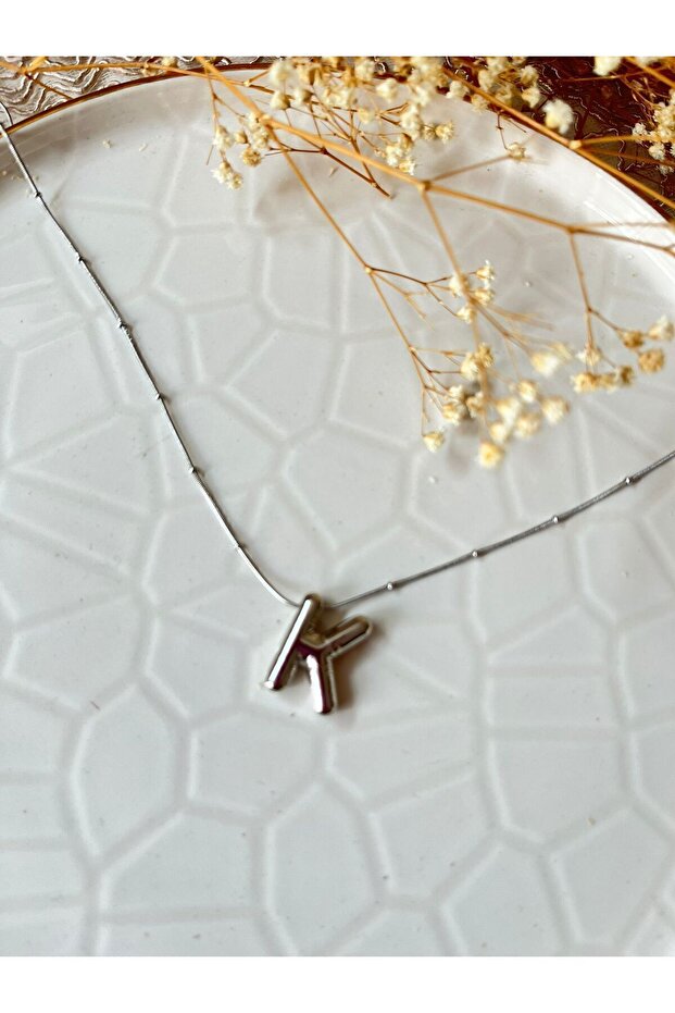 silver renk balon bubble model çelik harf kolye K harfi - 2